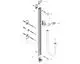 Hansgrohe Brausestange mit Montagekomponenten und einem flexiblen Schlauch. Teile umfassen Schrauben, Halterungen und eine Verbindung. Technisches Diagramm zur Montage.